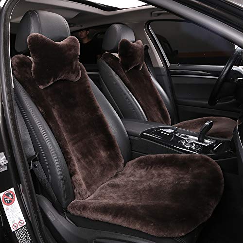 OGLAND Fuzzy Sheepskin Car Seat Cover for Soft Fur Genuine Wool Cushion - color: Teak