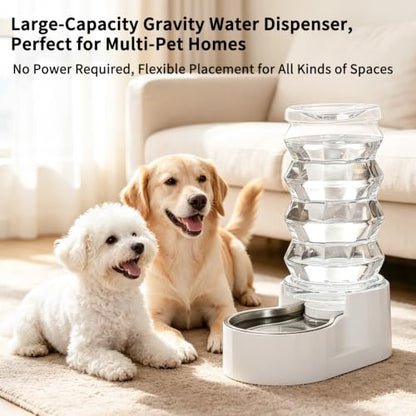 RIZZARI 8L Gravity Dog Water Dispenser: Stainless Steel Bowl Anti-Splash - color: White, size: 8L