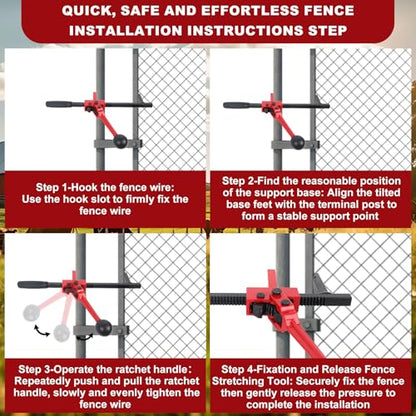 Chain Link Fence Stretcher Tool, Heavy-Duty Fence Puller Tensioner for Woven Wire, Barbed Wire Chain Link Fence with 5° Tilted Base, One-Person Operation for Farm, Ranch & Garden