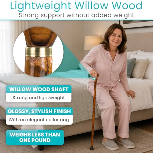 Vive Wooden Walking Stick Cane - for Men, Women, & Seniors - 36 Inch Single