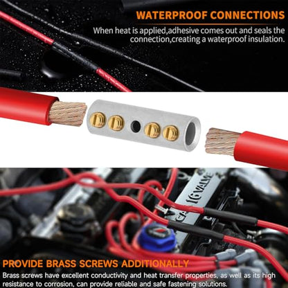 12-10 Gauge Wire Butt Connectors 10 PCS Tinned Brass Mechanical Butt Splice Connectors Kit 12-10 AWG Mechanical Repair Splice Kit Splice Screw Sleeves 10 PCS Mechanical Splices & 3:1 Heat Shrinks - color: Tinned Brass