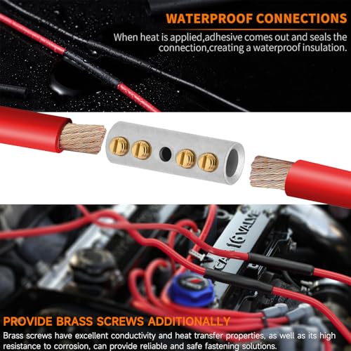 2 Gauge Wire Butt Connectors 6 PCS Tinned Brass Mechanical Butt Splice Connectors Kit 2 AWG Mechanical Repair Splice Kit Splice Screw Sleeves 6 PCS Mechanical Splices with 6 PCS 3:1 Heat Shrink Tubes - size: 2 Gauge, style: Mechanical Splice - Tinned Bras