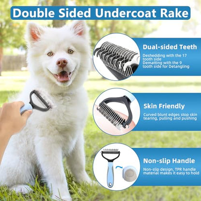 Dog Brush Dog Grooming Kit 6PCS Dog Brush for Shedding-Dog Brushes for Grooming, Dematting Comb for Dogs, Cat Nail Clipper with Nail File, Flea Comb, Bath Brush(Blue) - color: Blue