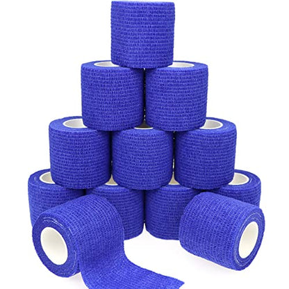 Self Adhesive Bandage Wrap Animal Cohesive Bandage Self Adherent Wrap First Aid Tape for Dogs Cats Horses Birds & Wrist Healing Ankle Sprain Swelling - color: 2 Inch Dark Blue 12 Rolls