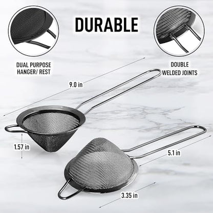 Zulay Kitchen 304 Stainless Steel Fine Mesh Strainer For Kitchen - Sieve Sifters For Food, Tea, Rice, Oil, Noodles, Fruits, Vegetables - Rust-Proof, Easy to Clean Drink Strainer (Black) - color: Elegant Black