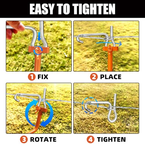 1Pcs Tighteners Handle,20 Pcs Fence Wire Tightener+40 Pcs Fence Wire Tightener Clips