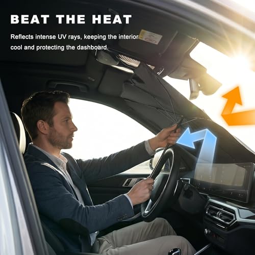 Car Windshield Sunshade Umbrella, Foldable Auto Windscreen Sun Shade Umbrella for Heat Insulation, Portable Windshield Cover Sun Blocker for Cars SUVs Trucks, Car Accessories