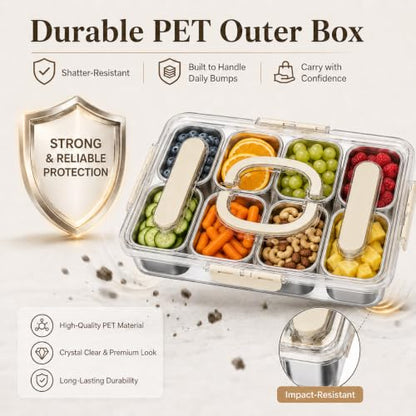 Ankou Snackle Box Container, Stainless Steel Divided Serving Tray with Lid, Handle and Forks - color: 8 pack