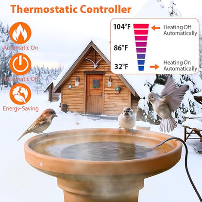 Fortrek Bird Bath Heater for Outdoors in Winter, 70w Birdbath Deicer Thermostatic Controller Water Heater with 5FT Cable for Birdbaths, Chicken, Duck, Livestock, Poulty, Animal, Tank, Buckets