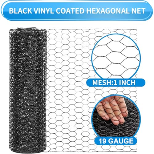 24'' x 50' Black Chicken Wire Fencing, 1 inch Chicken Wire and 19 Gauge Poultry Netting, Garden Mesh Fence Roll for Floral Arrangements,Crafts, Farm,Livestock,Pet Protection - size: 19 gauge 24'' x 50'
