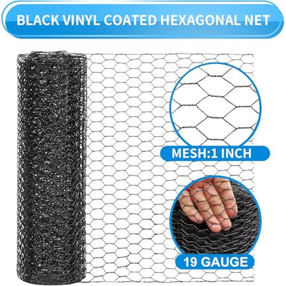 72'' x 150' Black Chicken Wire Fencing, 1 inch Chicken Wire and 19 Gauge Poultry Netting, Garden Mesh Fence Roll for Floral Arrangements/Crafts/Farm/Livestock/Pet Protection - size: 19 gauge 72'' x 150'