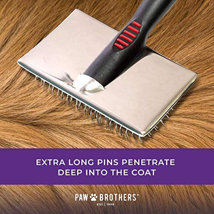 Paw Brothers Professional Grade Extra Long Slicker Brush - Ergonomic Handle, Removes Loose Undercoat and Tangles for Dogs - style: Extra Long Hard Pin