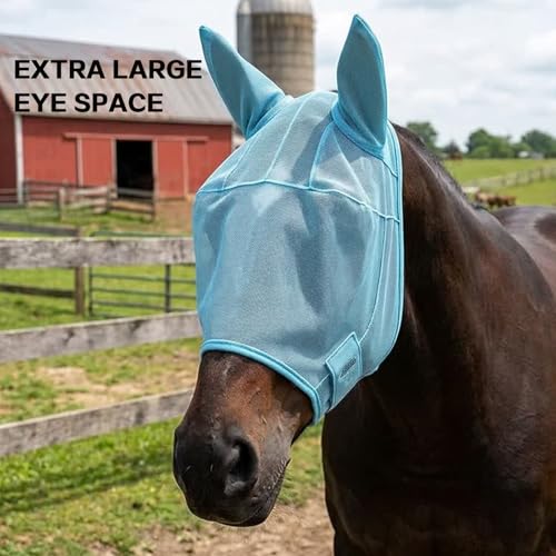 Horse Fly Mask with Ears, Adjustable and Breathable Fine Mesh for Eye Protection UV Protection from Insect Pests and UV Protection, Super Comfort All Round Fly Masks for Horses