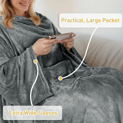 Catalonia Wearable Blanket with Sleeves for Women & Men, Fleece Wrap Throw - color: Gray