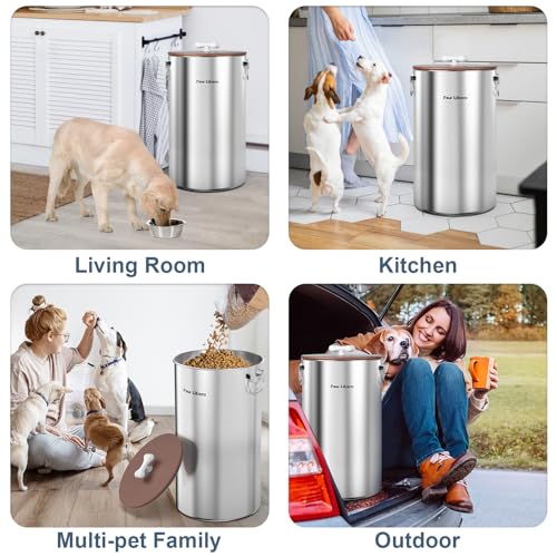 2 Pack 35 lb Stainless Steel Dog Food Storage Container Set with Wooden Lid - size: 35 lbs - 2pk