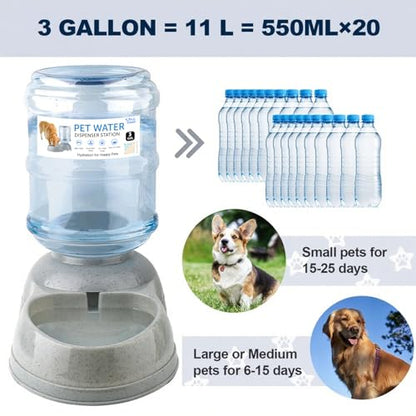 3 Gallon Large Dog Water Dispenser, Automatic Gravity Pet Waterer Station for Large Dogs and Multiple Pets, Indoor/Outdoor Dog Water Bowl with Anti-Slip Base, BPA-Free, Grey