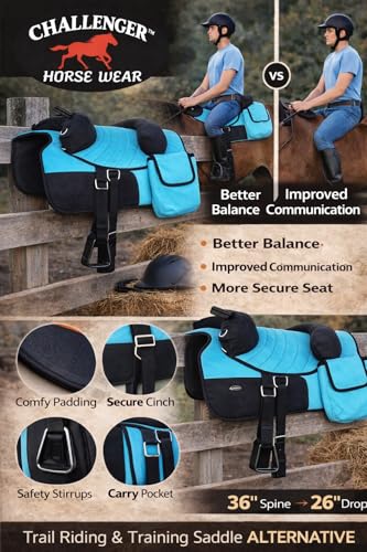 CHALLENGER Horse Western Deluxe Bareback Trail Saddle Pad w/Pockets Girth Stirrups 39TS07 - color: Turquoise, size: 36" L x 26" W