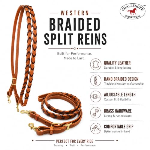 CHALLENGER 8' Horse Western Leather Latigo Laced Barrel Contest Reins 66RT10 - color: Tan Latigo