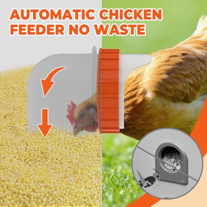6 Port Automatic Chicken Feeder, No Waste Poultry Feeder with Lid - size: 6 Ports (85-120 LBS)