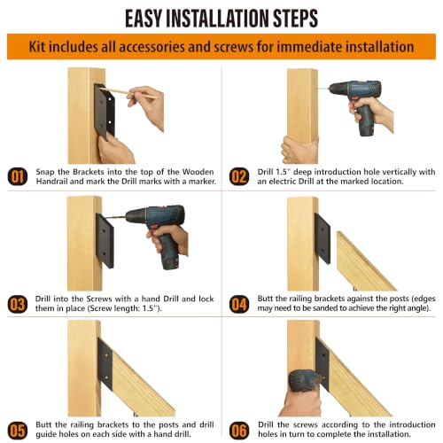 45° Stair Angle Stainless Steel Deck Railing Brackets Connectors for 2"x4" (Actual 1.5"x3.5") Railing Wood Post (4 Pair) - size: Angle 45°