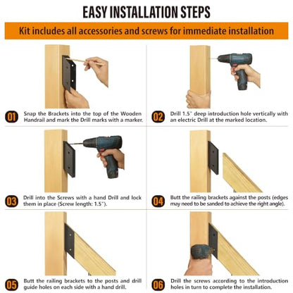 45° Stair Angle Stainless Steel Deck Railing Brackets Connectors for 2"x4" (Actual 1.5"x3.5") Railing Wood Post (4 Pair) - size: Angle 45°