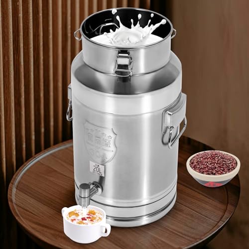 304 Stainless Steel Milk Container Can with Spigot, 20L/5.28Gal Sealing lid Milk Water Beverage Drink Dispenser, Milk Can, Milk Jug Dispenser, Milk Pail Bucket for Wine Oil, Dry Goods Rice, Cereals