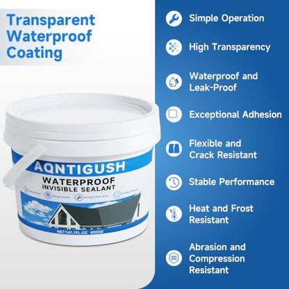 Transparent Waterproof Sealant 1Gallon, Clear Invisible Coating | Water-based acrylic sealer, Bonds to roofs, walls, bathrooms, concrete & wood, UV-resistant & flexible, Easy to apply - size: 1 Gallon
