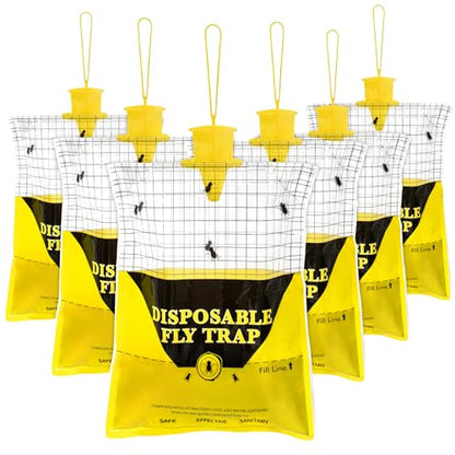 Outdoor Fly Traps for Patio - 6 Large Pre-Baited Flies Bags Disposable - size: 6 pack