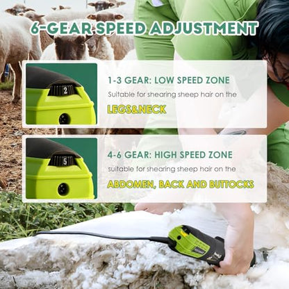 CGOLDENWALL 850W Sheep Shears Electric Sheep Clipper for Grooming Professional Heavy Duty Shearing Clipper with 6 Speed & Blade Tightness Adjustment- 110V (13 Straight Teeth Blade)