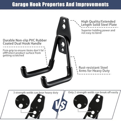 KOFANI Garage Hooks Heavy Duty 12 Pack Anti-Slip Wall Storage Hooks - color: Black, size: 12 Pack