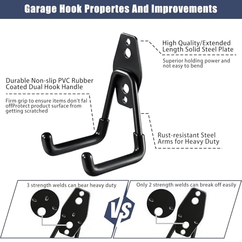 KOFANI Steel Garage Storage Hooks-16 Pack Black Heavy Duty Wall Mount Hooks - color: Black, size: 16 Pack