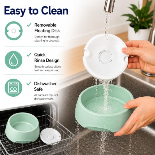 Green No Spill Dog Water Bowl, Pet Floating Water Bowl No Wet Mouth, Anti Splash & Anti Tip Slow Water Feeder, Keeps Fur Dry Clean Drinking Bowl for Dogs & Cats, Large Capacity Travel Friendly - color: Green, White