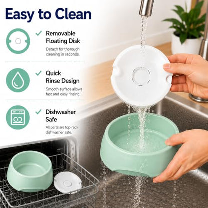 Green No Spill Dog Water Bowl, Pet Floating Water Bowl No Wet Mouth, Anti Splash & Anti Tip Slow Water Feeder, Keeps Fur Dry Clean Drinking Bowl for Dogs & Cats, Large Capacity Travel Friendly - color: Green, White
