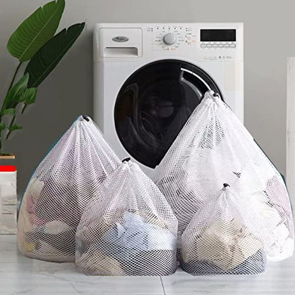 4Pcs Mesh Laundry Bags Washing Machine Mesh Wash Bags for Clothes,Underwear,Lingerie, Bed Linen with Drawstring Closure Sturdy(4 Size) - color: White, size: Pack 4 pcs