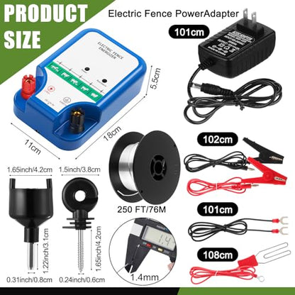 MorningRo Electric Fence Kit, 8 Mile 12kV 2J Electric Fence Charger AC/DC Powered with 50 Insulators, Socket Tool, 250ft Aluminum Wire for Livestock Control(Classic Ver.,Blue) - style: Classic Ver