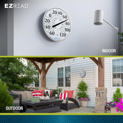 EZREAD Hanging Dial Thermometer 840-1210 Weather Thermometers for Indoor and Outdoor Use, Large 12.5 Inch Diameter, Easy to Read Numbers, Basic White - color: White