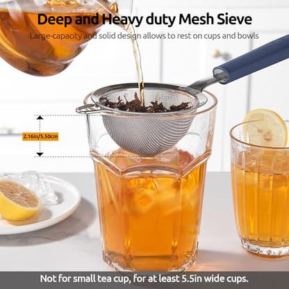 U-Taste Fine Mesh Strainer, 18/8 Stainless Steel Sieve, S/Midnight Blue | Tea Coffee Strainer with Silicone Handle, Mini Small Ultra Fine Sieve, Metal Colander for Loose Tea/Juice/Pulp/Matcha/Liquids - color: (3) Midnight Blue, size: S-3.35in