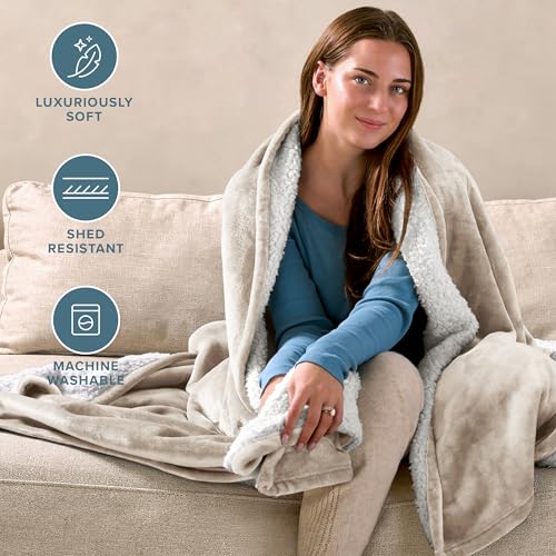 Bare Home Sherpa Fleece Blanket (Throw, Oyster) - color: 10 - Oyster, size: Throw/Travel