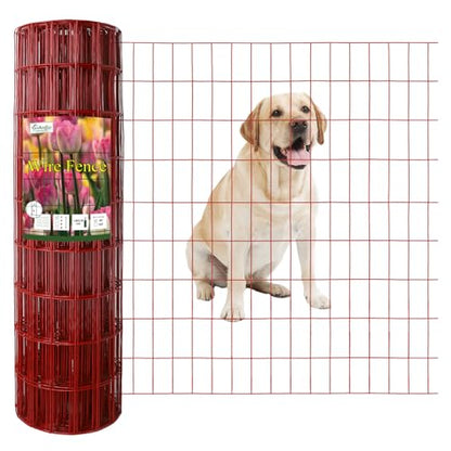 Red PVC Coated Welded Wire Fence 36" x 50' Roll, 2"x4" Mesh, 14 Gauge - color: Red, size: 2''x4'' 14GA 36''x50'