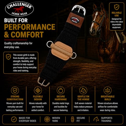 CHALLENGER Western 27-Strand Double Weave Black Mohair Roper Cinch 97RT08 - color: Black Tan, size: 36"