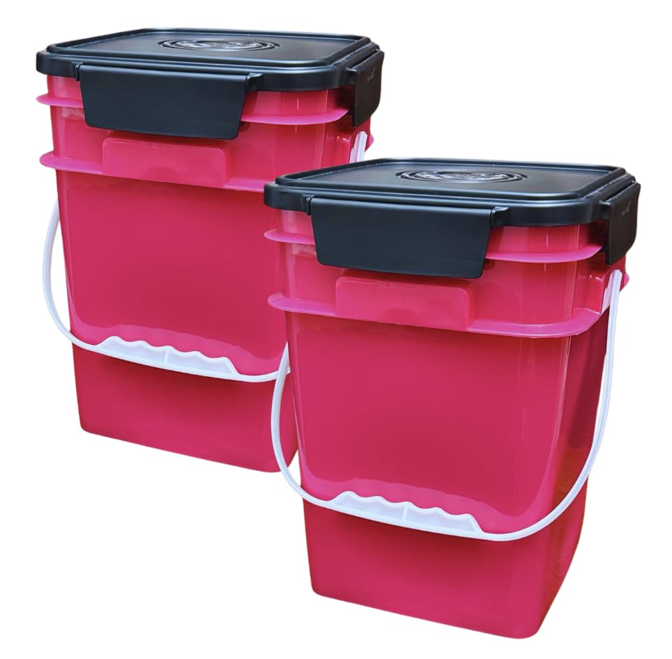 House Naturals 4 Gallon Square Food Grade Plastic Bucket with Lid, Made in USA (Pack of 2) BPA Free (Magenta) - color: Magenta