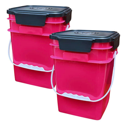 House Naturals 4 Gallon Square Food Grade Plastic Bucket with Lid, Made in USA (Pack of 2) BPA Free (Magenta) - color: Magenta