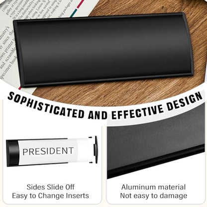 Therwen 50 Pcs Aluminum Office Name Plate Holder for Door, Black - color: Black