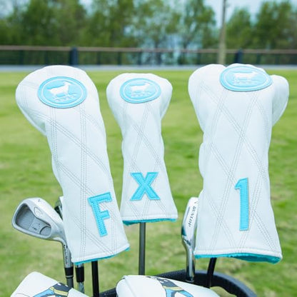 White and Blue Goat Style Golf Driver Headcover Fairway Wood Head Cover Hybrid UT Headcover Cover Premium Golf Accessories for Men - color: 1x driver cover