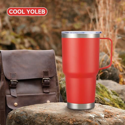 30 oz Stainless Steel Tumblers Bulk with Handle and Lid, 4 Pack - color: Red