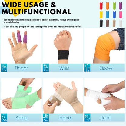 4 Pack Self Adhesive Bandage Wrap, 6 ln x 5 Yards Vet Wrap Tape, White | Non-Woven Self Adherent Cohesive Bandage for Thumb, Finger, Wrist, Knee, Ankle - color: White