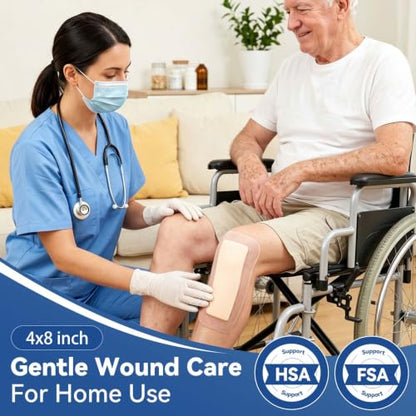 Dimora Silicone Ultra Absorbent Dressing Pads - Adhesive Wound Bandage with Gentle Border, Waterproof Soft Gauze for Post Surgical and Bed Sore Exudate Management 4"X 8" 10 Count - size: 4"x 8" - 10 pcs