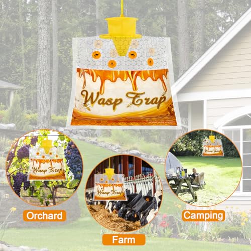 Disposable Wasp Traps Outdoor Hanging 4 Pack | Yellow Jacket Trap, Carpenter Bee Traps for Outside, Wasp & Hornet Traps Catcher Killer for Outdoor Patio Garden - size: 4 packs