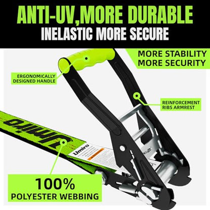 Umiro 2‘'*27' Heavy Duty Ratchet Straps with J Hooks Ratchet Strap 10,000Lbs MBS,Tie Down Ratcheting with J-Hook, Cargo Straps for Truck, Trailer, Moving(Neon Green) - color: Neon Green, size: 2 Inches X 27 Feet