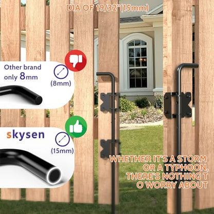 SKYSEN Self-Closing Fence Gate Hinges, Latch, and 24" Drop Rod for Double Gate Fence, Fence Gate Hardware - Easy to Install, Sturdy and Durable - Black Plastic Coated(smzt-01)